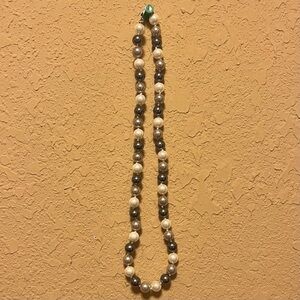 Elegant Glossy Glass Vintage Faux Pearl, White and Gray Necklace